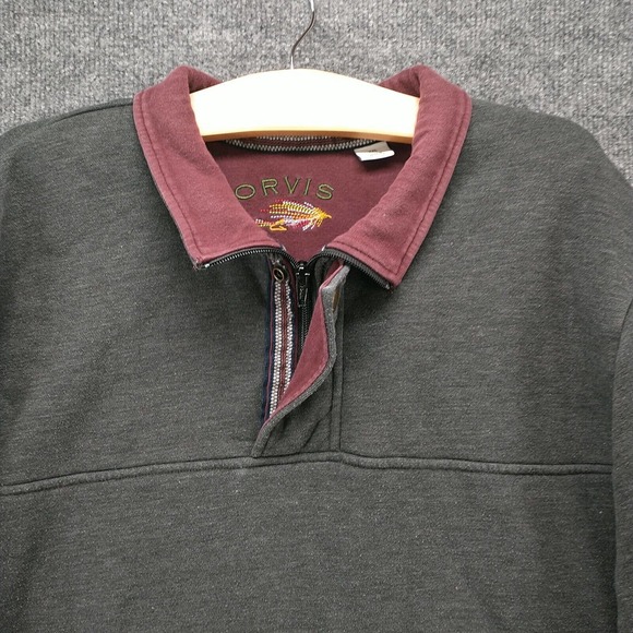 Orvis Men's Sweatshirt Gray 2XL 1/4 Zip Pullover Long Sleeve Comfort Collared - Picture 3 of 14
